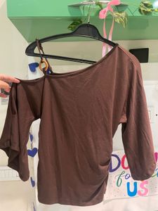 Brown Ruched One-Shoulder Top size M