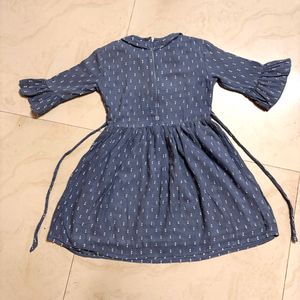 Blue Printed Dress with Bell Sleeves