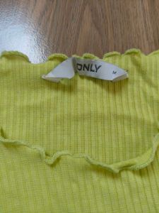 Only brand top with cute yellow shorts.