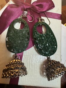 Vintage Style Green & Gold Earrings