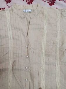 Beige Lace Trimmed Peplum Blouse