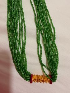 Green Beaded Necklace with Gold Accent