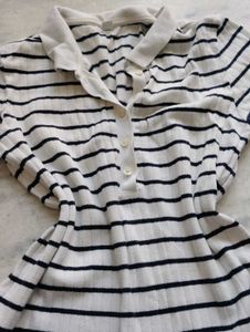Striped Short-Sleeve Polo Top