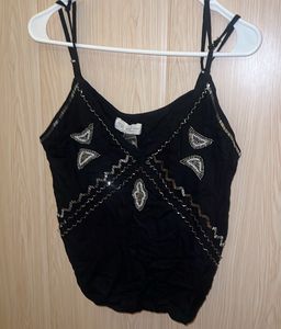 Embellished Black Cami Top
