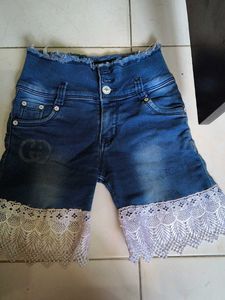 Stylish Denim Shorts with Lace Trim