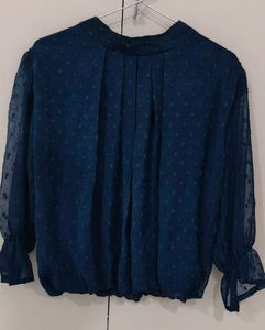 Elegant Navy Blue Swiss Dot Blouse