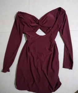 Maroon Long Sleeve Mini Dress