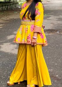 Yellow Floral Peplum Kurta with Palazzo