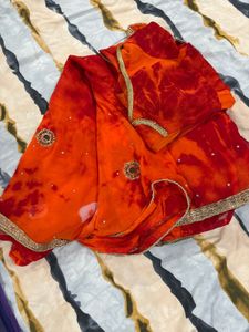 Vibrant Orange & Red Saree with Blouse