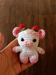Crocheted cute Strawberry Cow keychain