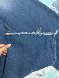 Distressed Hem Wide Leg Jeans