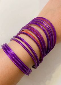 Purple Glitter Bangles Set of 12