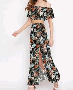 Floral Print Off-Shoulder Crop Top &amp; Skirt Set