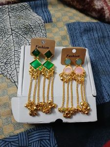 Kashmiri Gungro jumka Green Geometric and Pink Ova