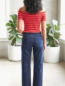 Red stripped off shoulder Ribbed top