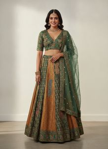 Embroidered Green and gold lehenga choli