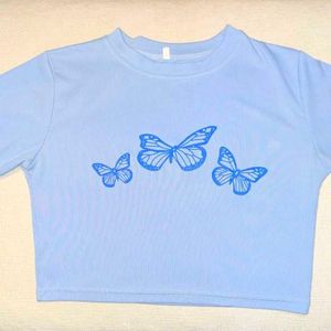 Blue Butterfly Crop Top