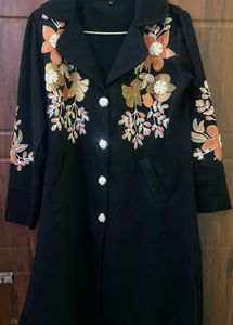 Floral Embroidered Black cord set