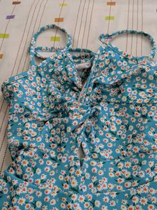 Blue Floral Print Summer Dress