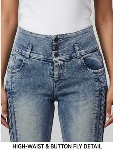 High-Waist Slim Fit Jeans with Braided De