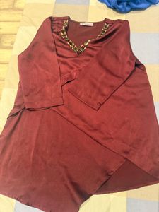 Elegant Maroon Kurta with Embellished Neckline