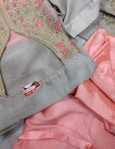 Beautiful Peach &amp; Grey Kurta gharara set