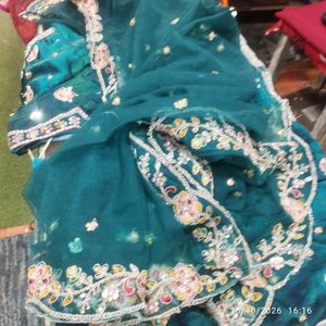 Stunning Teal Peacock Embroidered Lehenga Choli