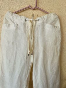 White Linen Blend Pants
