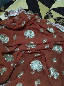 Embroidered Red Saree