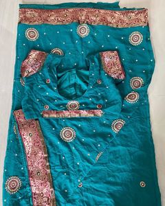 Elegant Teal Saree With Work