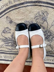 Chic Tweed Mary Janes with Black Cap Toe