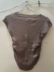 Casual Brown Ribbed Knit Top