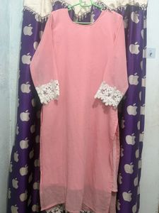Elegant Pink Kurta set with Lace