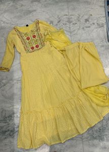 Yellow Chikankari Embroidered Anarkali Set