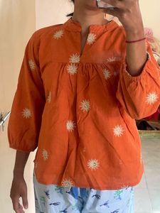 Boho Sun Embroidered Orange Kurta