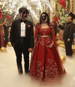 Red Embroidered Lehenga Set