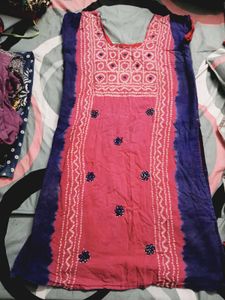 Pink Bandhani Print Kurta only  with Blue Border