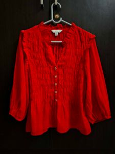 BRAND NEW/Shirred 3/4 Sleeve Button Through Blouse