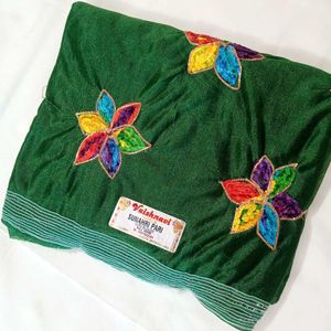 Elegant Green Saree with Floral Embroidery