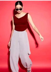 Chic Red Cowl Neck Sleeveless Top