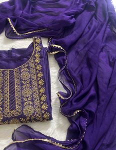Beautiful Purple Kurta Set with Gold Embroidery