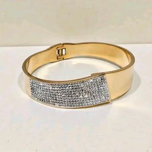 Gold Tone Bangle Bracelet with Crystals