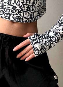 Y2K Graphic Print Turtleneck Crop Top