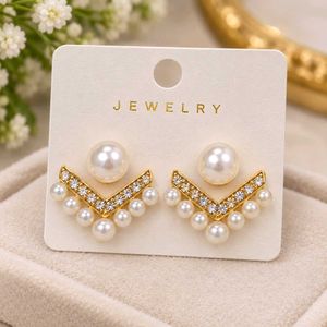 Elegant Pearl & Crystal Chevron Earrings