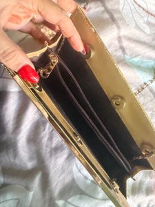 Sparkling Gold Clutch Bag with Chain