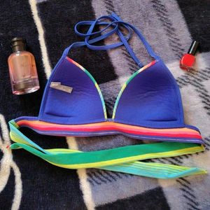 Colorful Striped Bikini Top S
