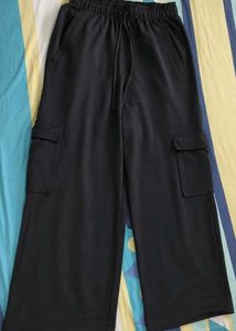 Unisex Black Wide Leg Cargo Pants