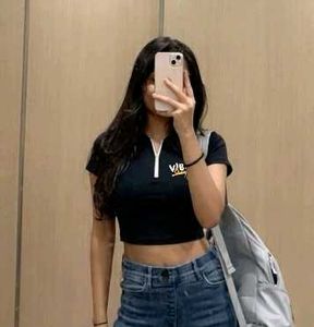 Stylish Black Cropped Polo tShirt