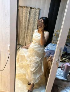 Elegant Ruffled Cream Maxi Dress