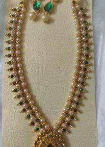 Elegant Pearl & Stone Necklace Set